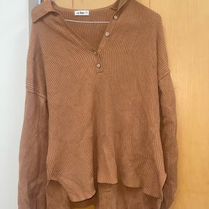 OVERSIZED ALMOND BROWN TWILL COLLARED SWEATER || WORN ONCE